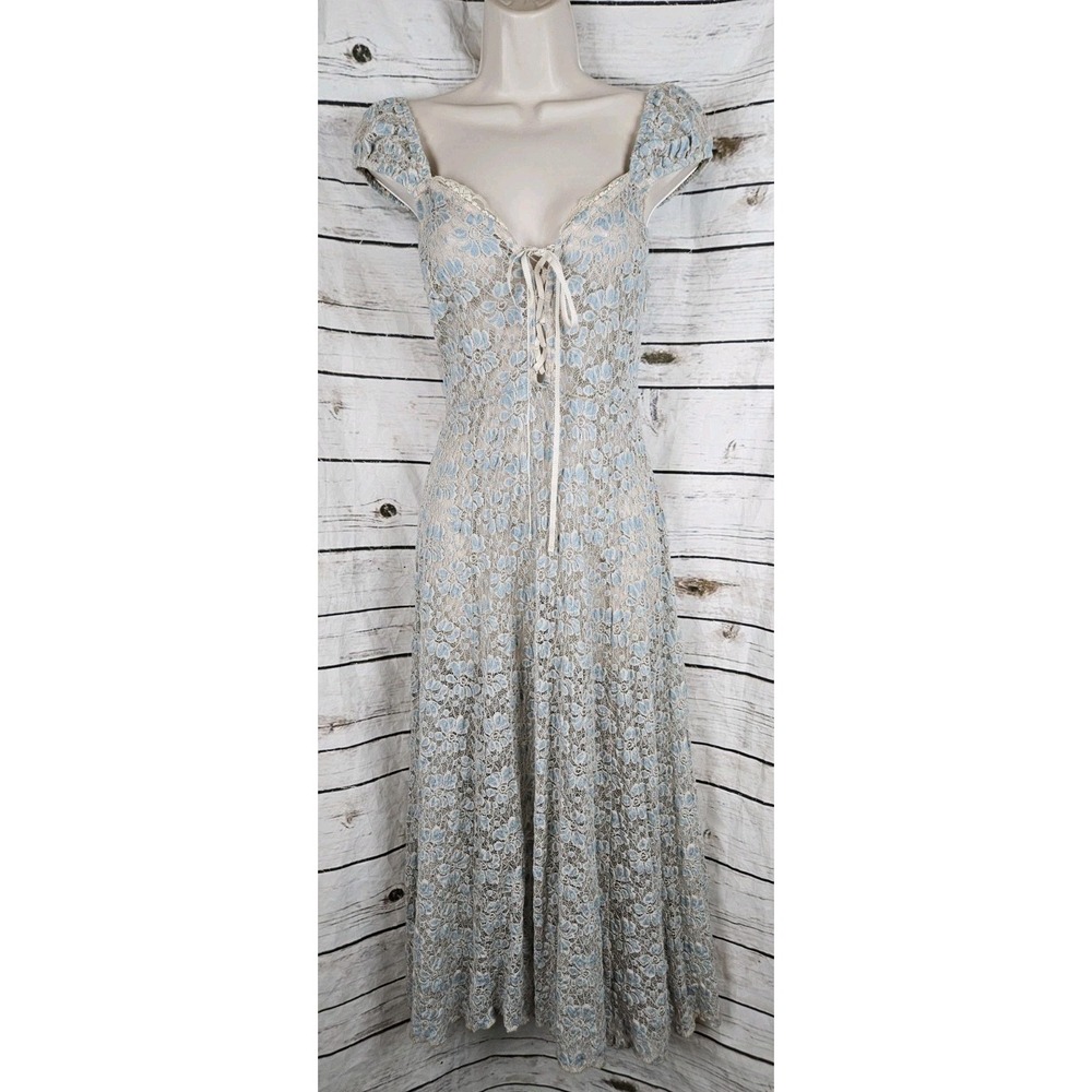 Urban Outfitters Blue Lace Babydoll Midi Corset Dress M 90s Y2K Lettuce Hem